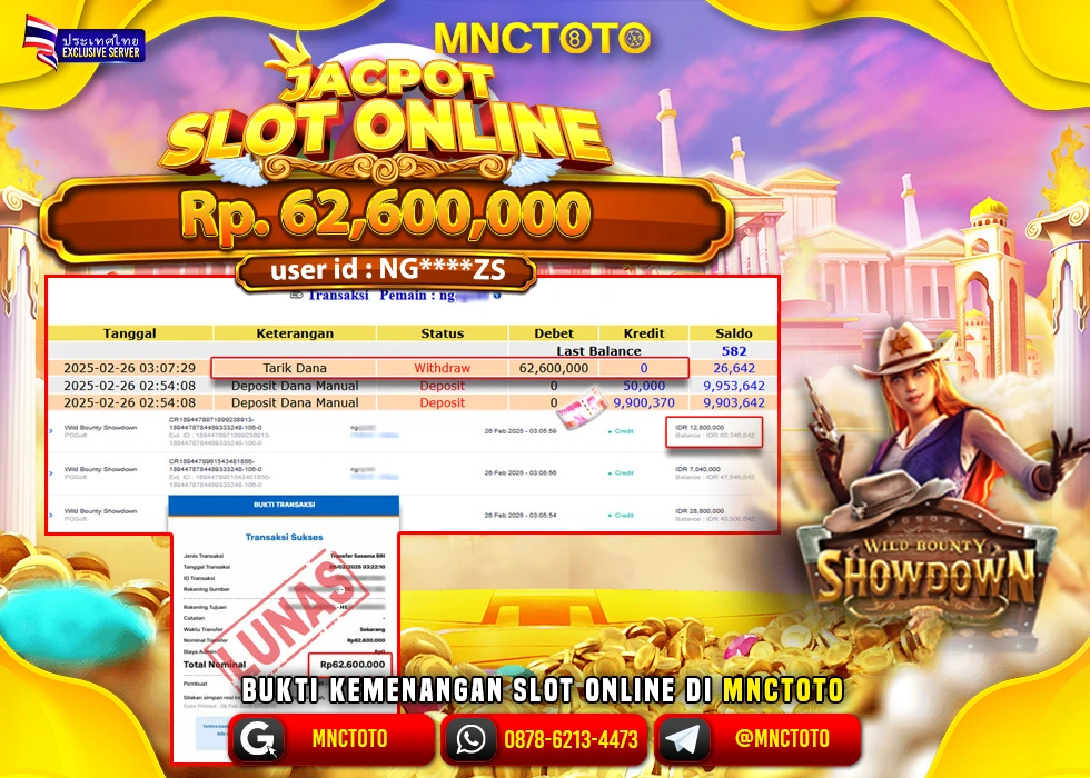 MNCTOTO SLOT WILD BOUNTY SHOWDOWN PECAH BOSKU Rp.62.600.000.,- LUNAS