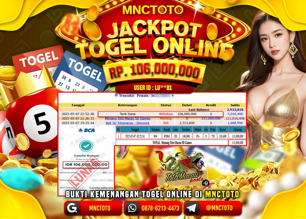 MNCTOTO TOGEL TOTO MACAU 5D PECAH BOSKU Rp 106.000.000.- LUNAS