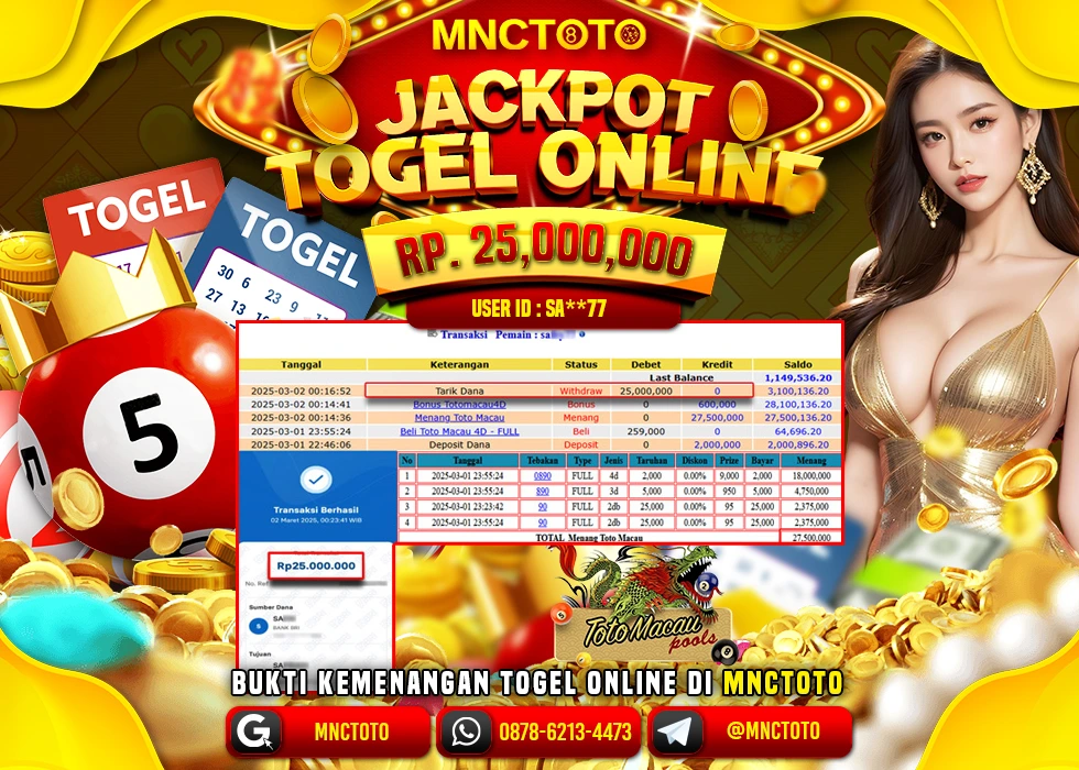MNCTOTO TOGEL TOTO MACAU PECAH BOSKU Rp 25.000.000.,- LUNAS