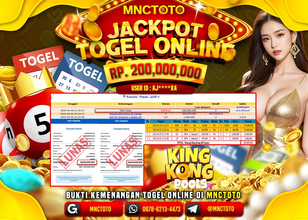 MNCTOTO TOGEL KINGKONG POOLS PECAH BOSKU Rp.200.000.000.,- LUNAS