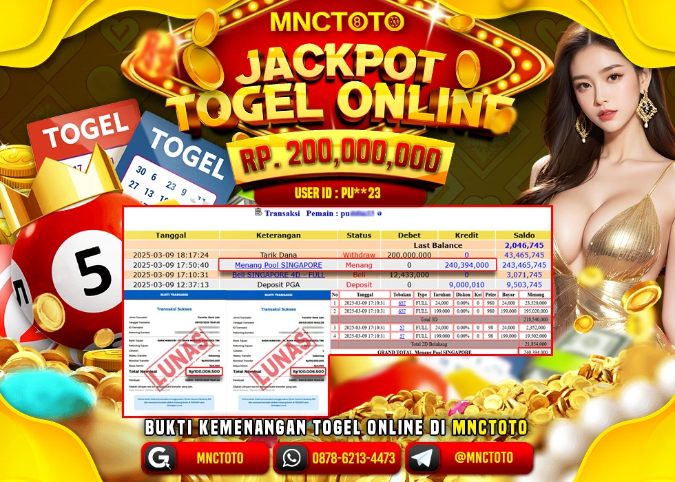 MNCTOTO TOGEL SINGAPORE PECAH BOSKU Rp 200.000.000.,- LUNAS