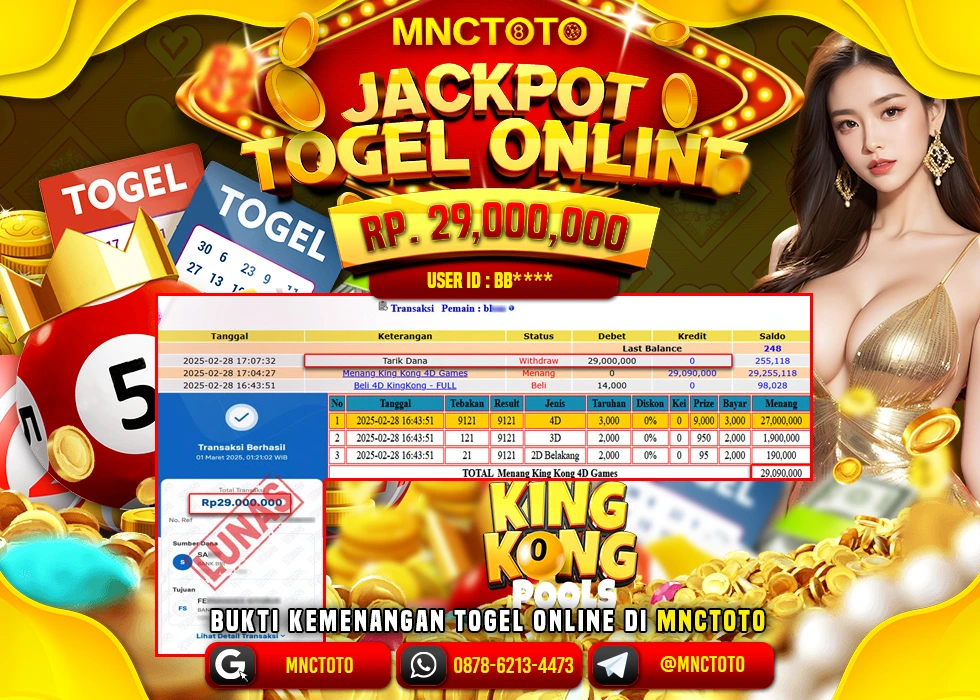MNCTOTO TOGEL KINGKONG POOLS PECAH BOSKU Rp.29.000.000.,- LUNAS