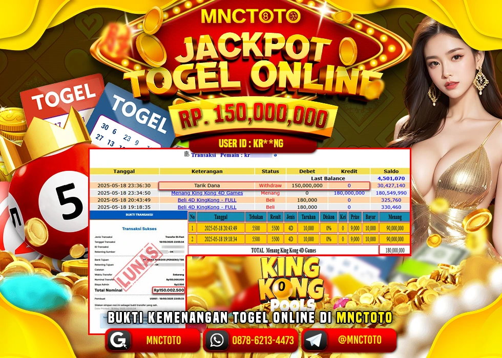 MNCTOTO TOGEL TOTO KINGKONG POOLS PECAH BOSKU Rp 150.000.000.- LUNAS