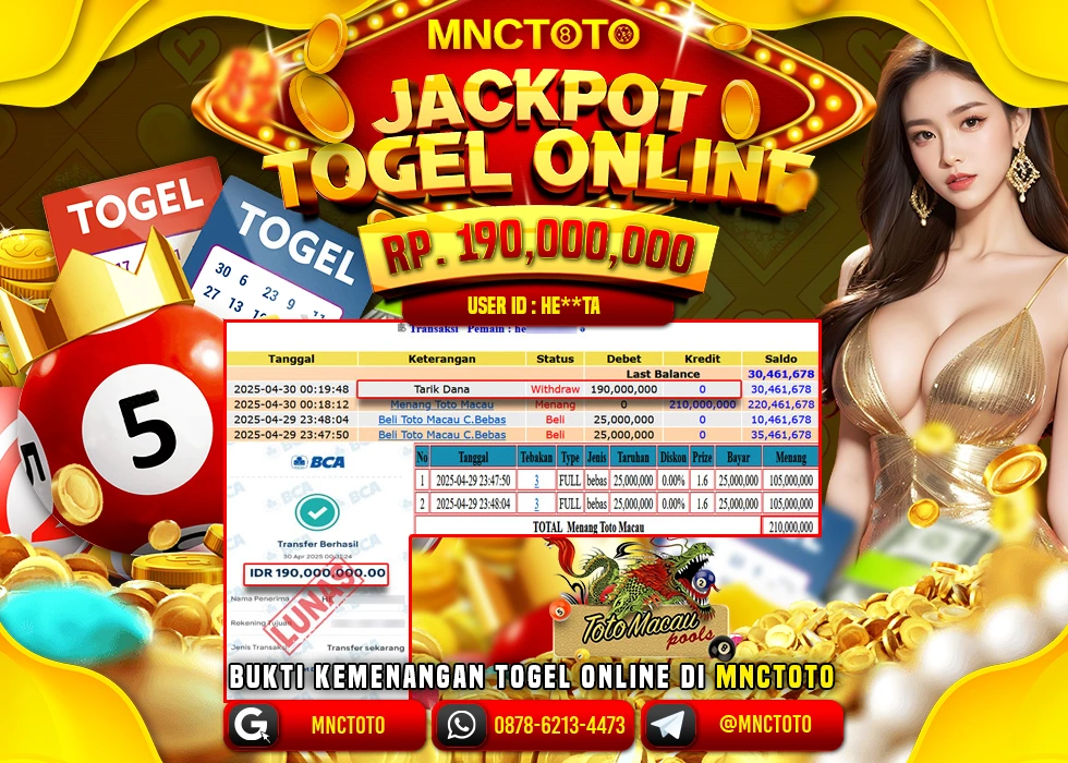 MNCTOTO TOGEL TOTO MACAU PECAH BOSKU Rp 190.000.000.,- LUNAS