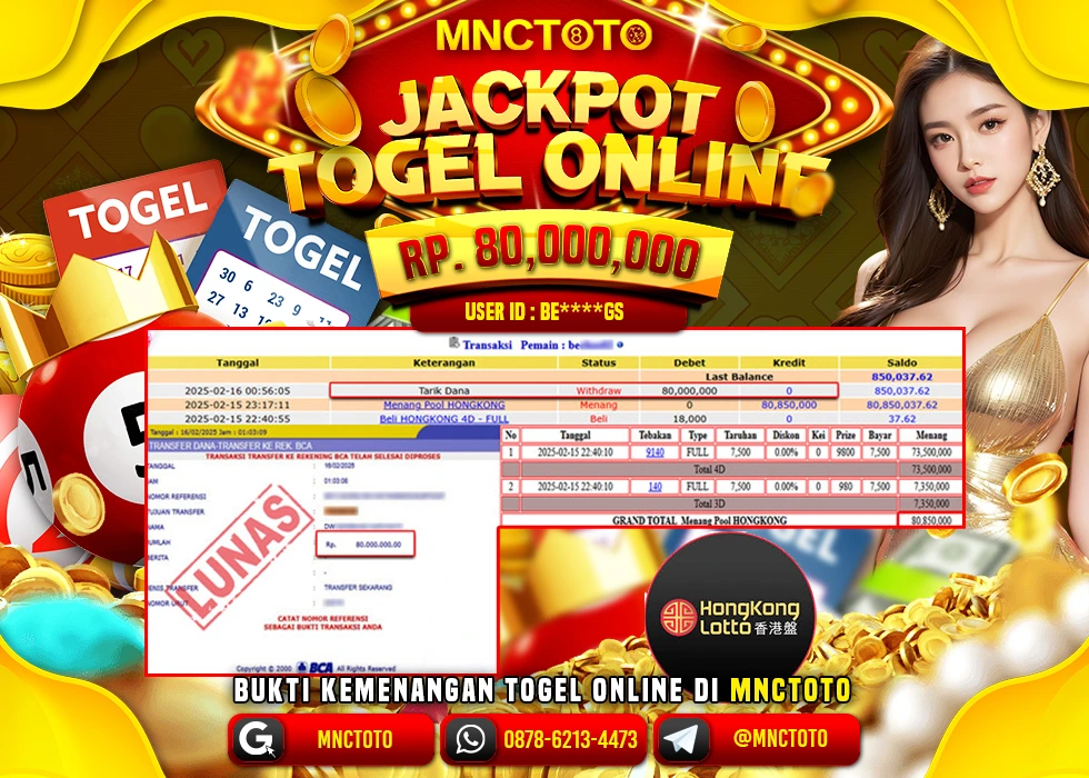 MNCTOTO TOGEL HONGKONG LOTTO PECAH BOSKU Rp.80.000.000.,- LUNAS