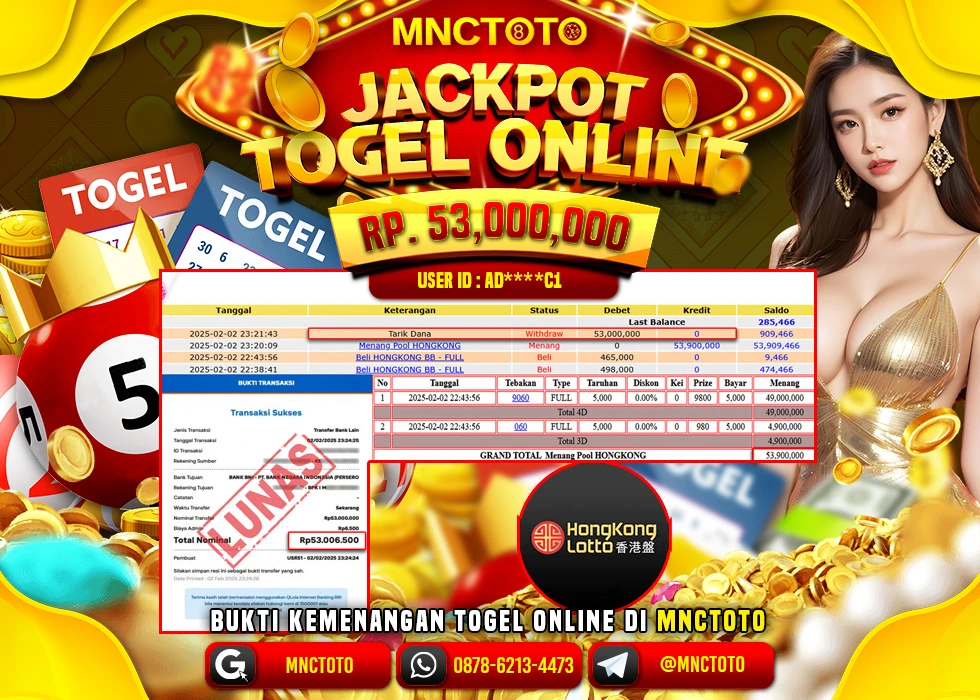 MNCTOTO TOGEL HONGKONG LOTTO PECAH BOSKU Rp.53.000.000.,- LUNAS