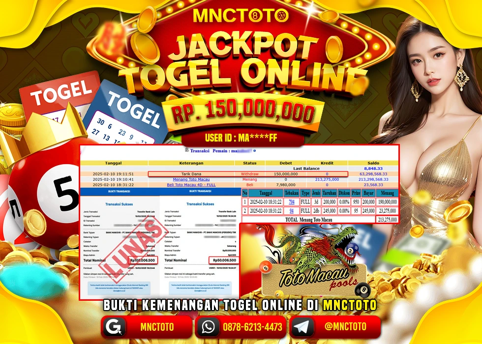 MNCTOTO TOGEL TOTO MACAU PECAH BOSKU Rp.150.000.000.,- LUNAS