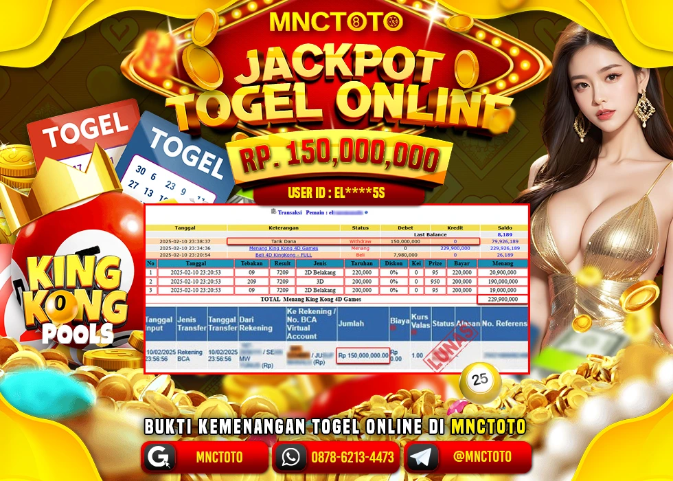 MNCTOTO TOGEL KINGKONG POOLS PECAH BOSKU Rp.150.000.000.,- LUNAS