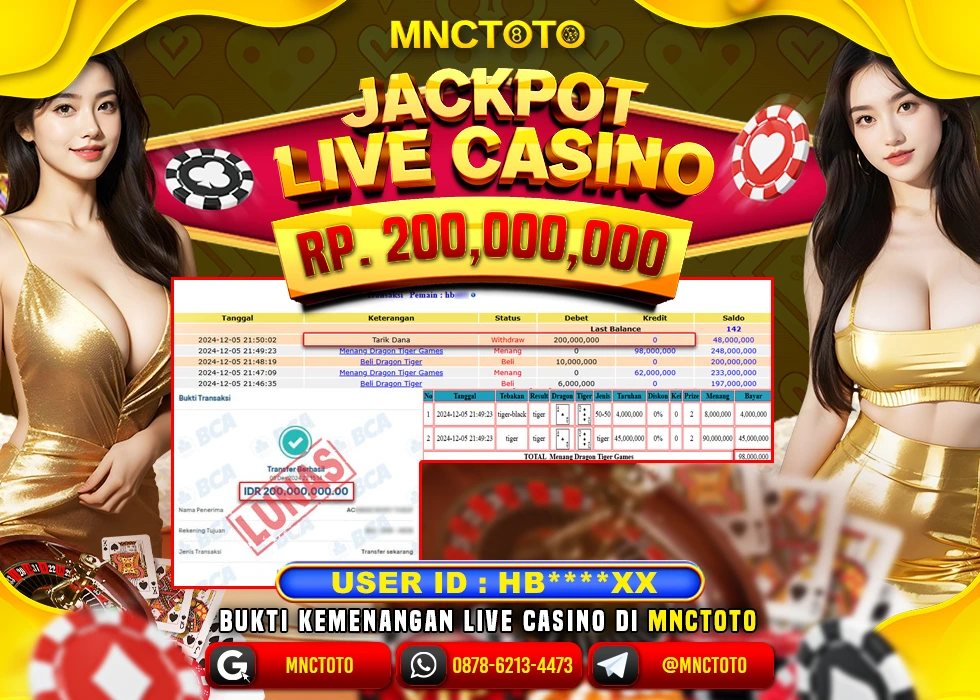 MNCTOTO LIVE CASINO DRAGON TIGER PECAH BOSKU Rp.200.000.000.,- LUNAS