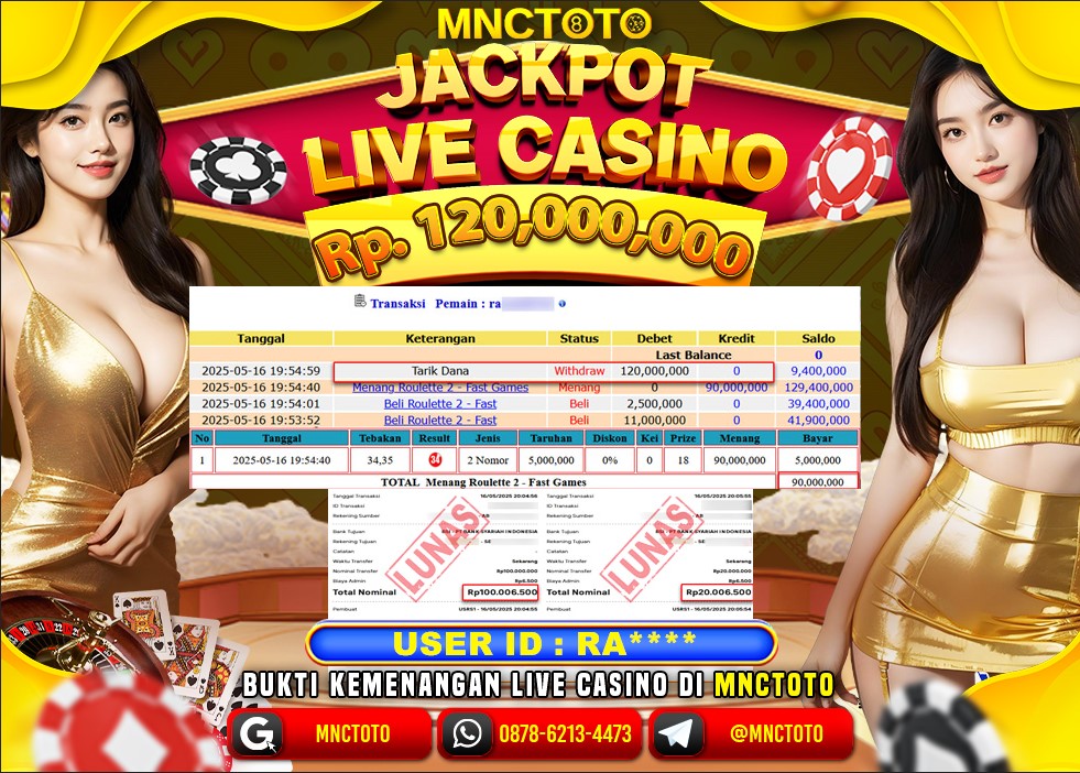 MNCTOTO SELAMAT KEPADA USER ID RA***  TELAH WEDE TOTAL Rp.120.000.000.,- LUNAS
