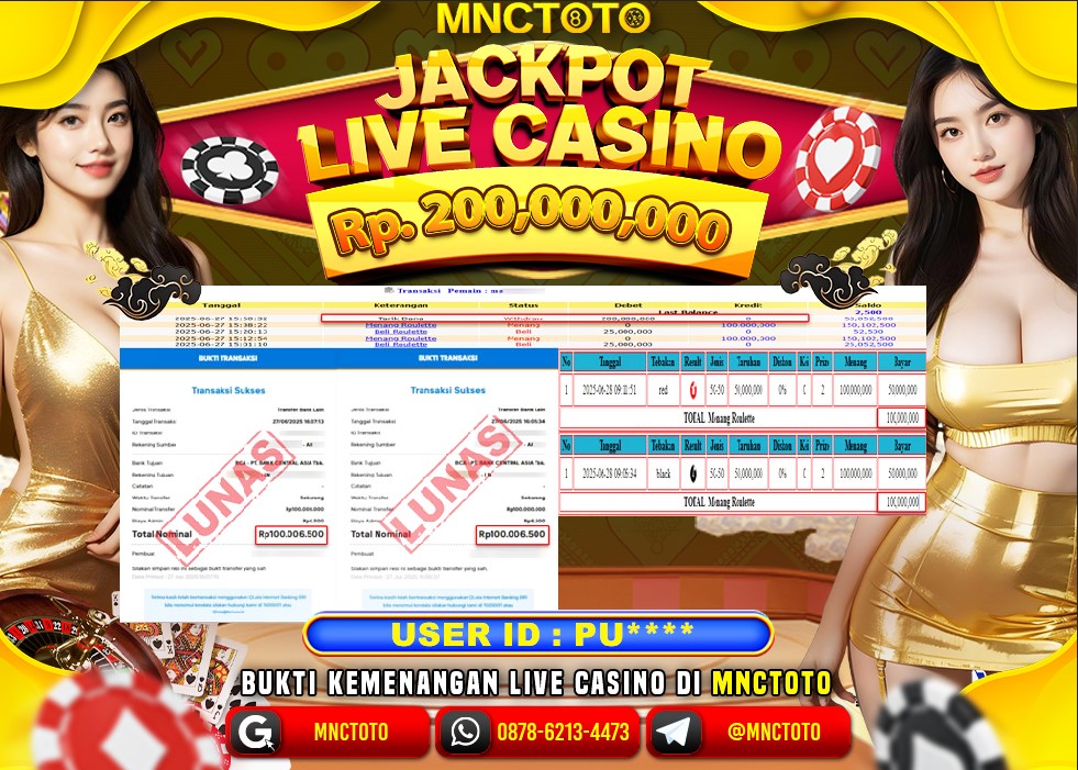 MNCTOTO SELAMAT KEPADA USER ID PU***  TELAH WEDE TOTAL Rp.200.000.000.,- LUNAS