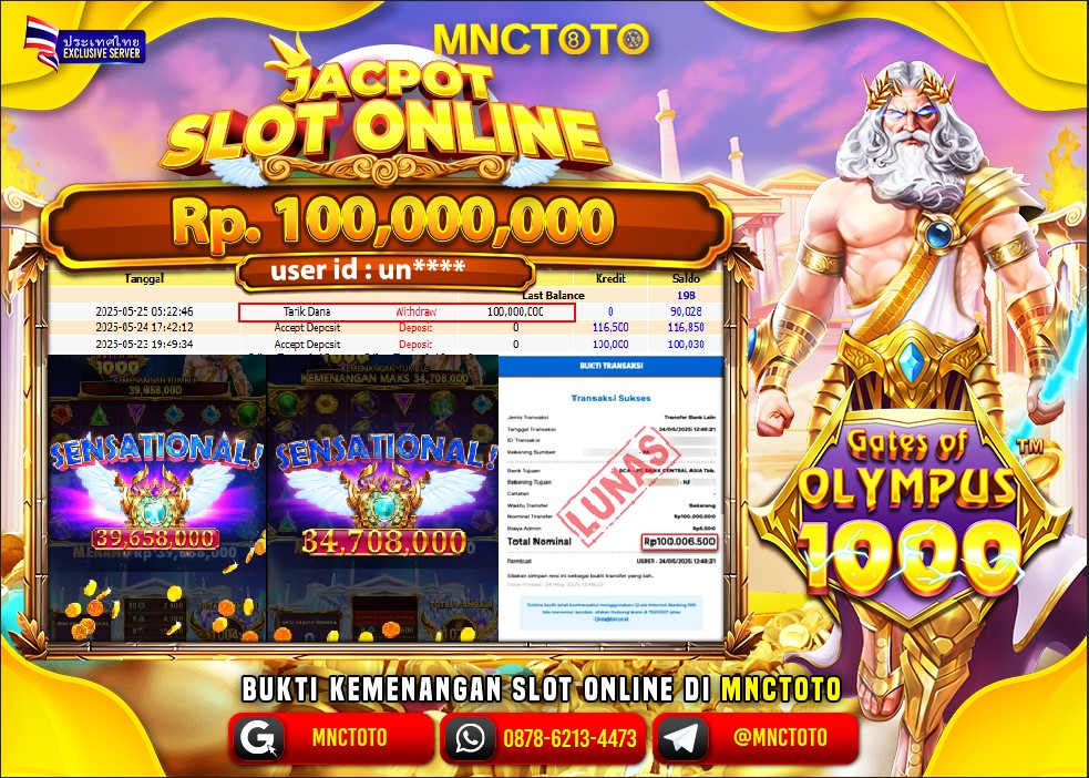 MNCTOTO SELAMAT KEPADA USER ID RI***12  TELAH WEDE TOTAL Rp.100.000.000.,- LUNAS