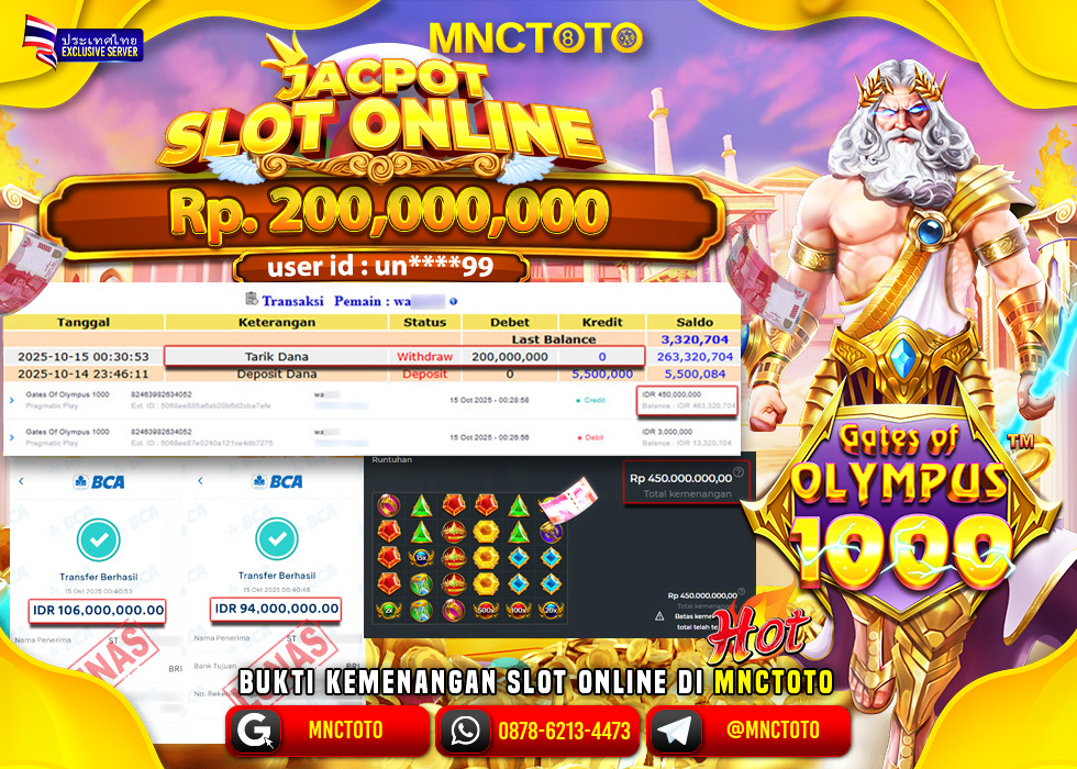 MNCTOTO JAKCPOT SLOT SWEET BONANZA Rp.100.000.000,- LUNAS