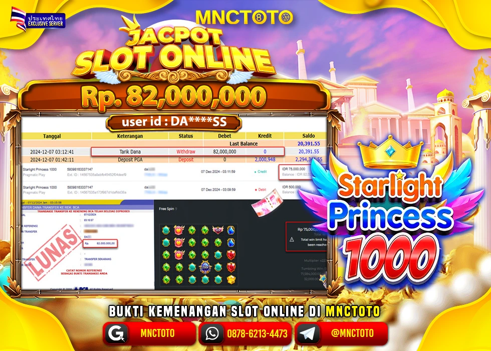 MNCTOTO SLOT STARLIGHT PRINCESS 1000 PECAH BOSKU Rp.82.000.000.,- LUNAS