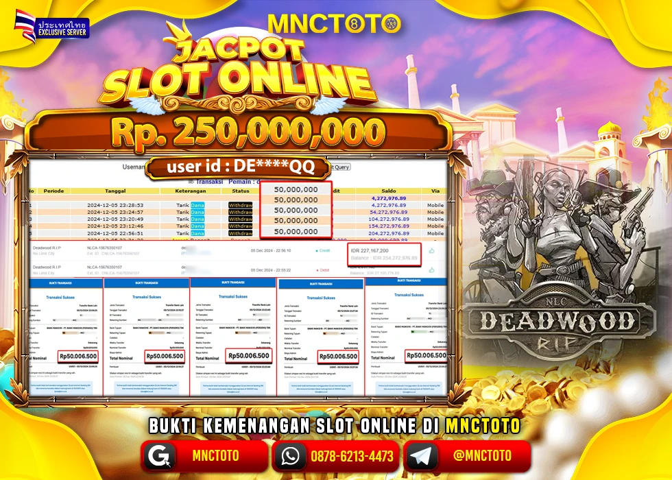 MNCTOTO SLOT DEADWOOD R.I.P PECAH BOSKU Rp.250.000.000.,- LUNAS