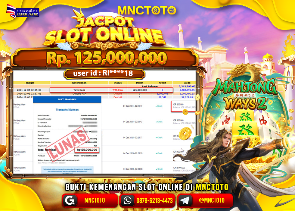 MNCTOTO SLOT MAHJONG WAYS PECAH BOSKU Rp.125.000.000.,- LUNAS