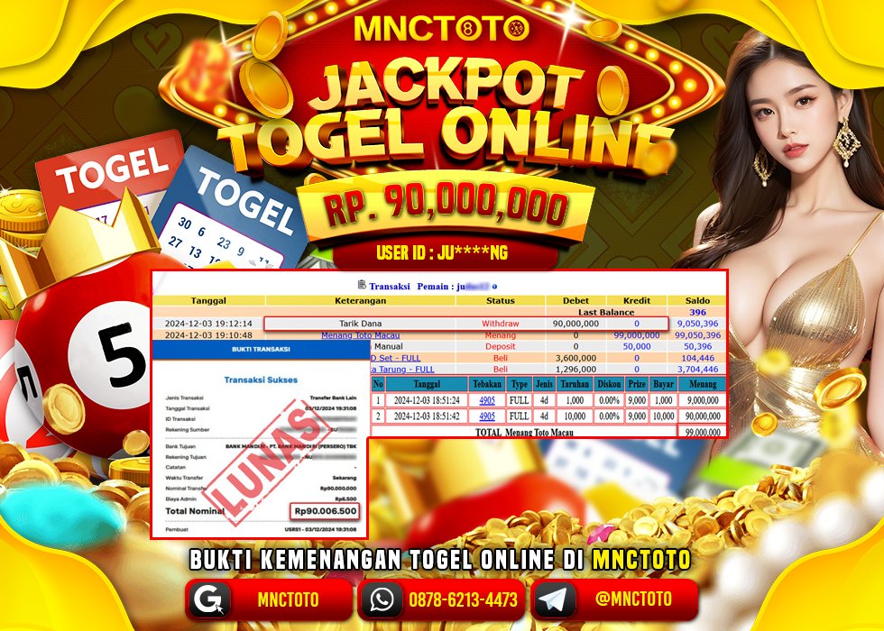 MNCTOTO TOGEL ONLINE TOTO MACAU PECAH BOSKU Rp.90.000.000.,- LUNAS
