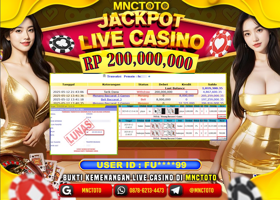 MNCTOTO SELAMAT KEPADA USER ID PU***  TELAH WEDE TOTAL Rp.200.000.000.,- LUNAS
