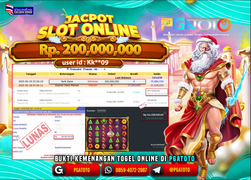 PGATOTO MENANG JACKPOT SLOT OLYMPUS  Rp.200.000.000.,- LUNAS