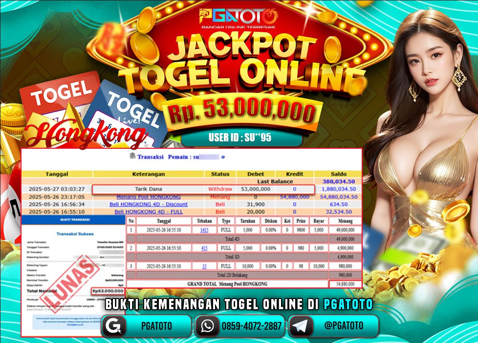 PGATOTO MENANG JACKPOT TOGEL HONGKONG Rp.53.000.000.,- LUNAS