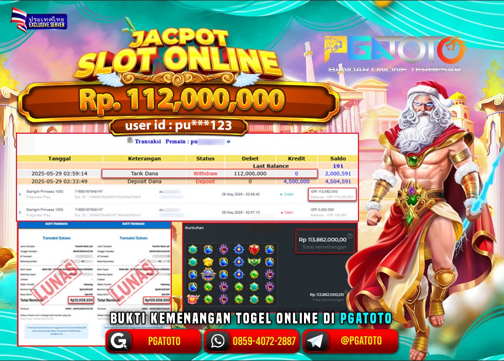 PGATOTO MENANG JACKPOT SLOT PRAGMATIC Rp.112.000.000.,- LUNAS