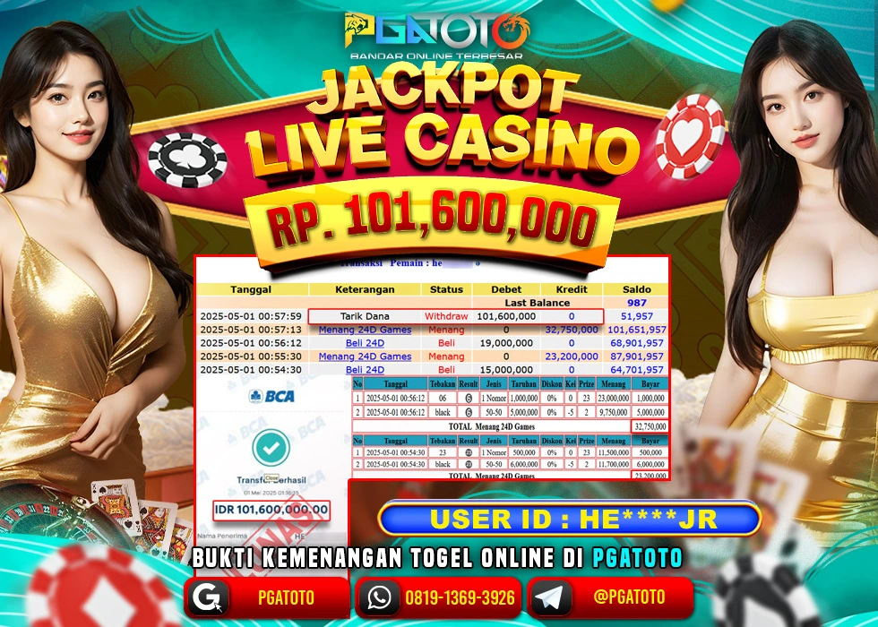 PGATOTO LIVE GAME 24D PECAH  RP 101.600.000; LUNAS