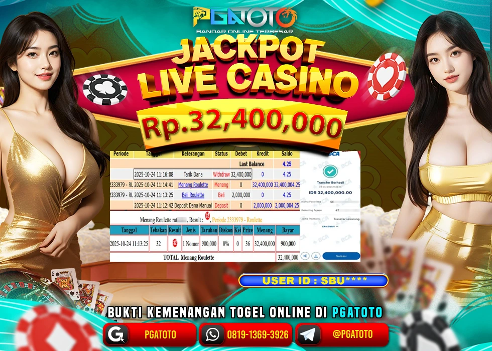 PGATOTO JACKPOT LIVE CASINO ROULETTE Rp.32.400.000,- LUNAS