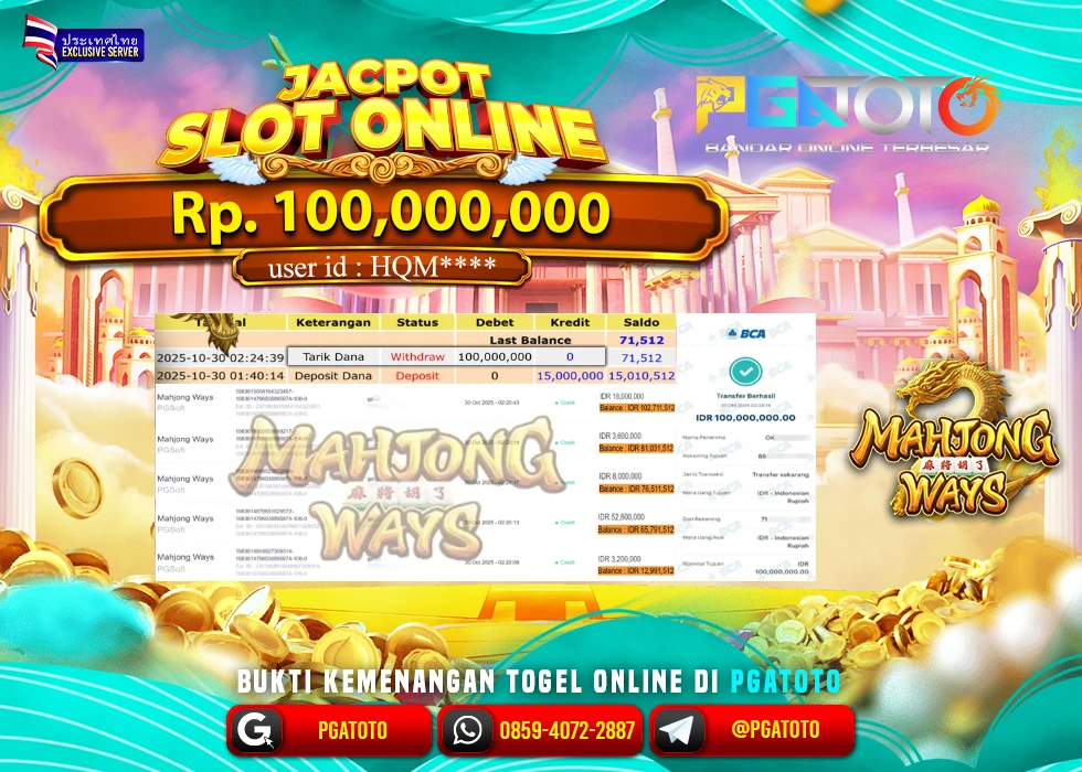 MNCTOTO JACKPOT SLOT MAHJONG WAYS Rp.100.000.000,- LUNAS