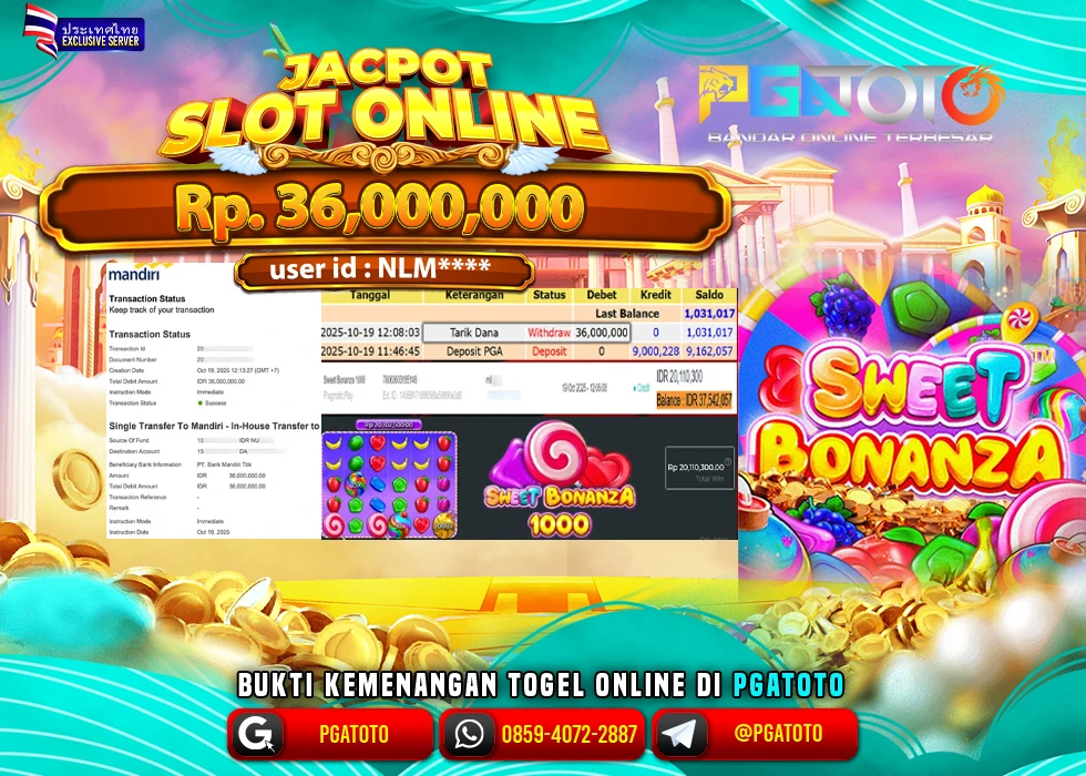 PGATOTO JACKPOT SLOT SWEET BONANZA Rp.36.000.000,- LUNAS