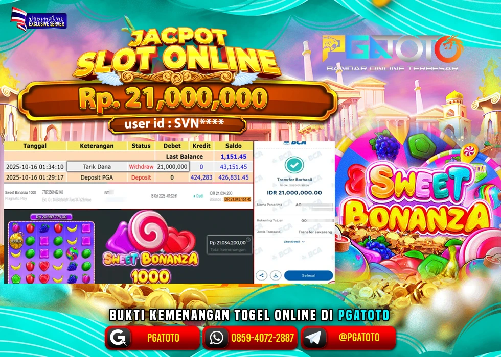 PGATOTO JACKPOT SLOT SWEET BONANZA Rp.21.000.000,- LUNAS