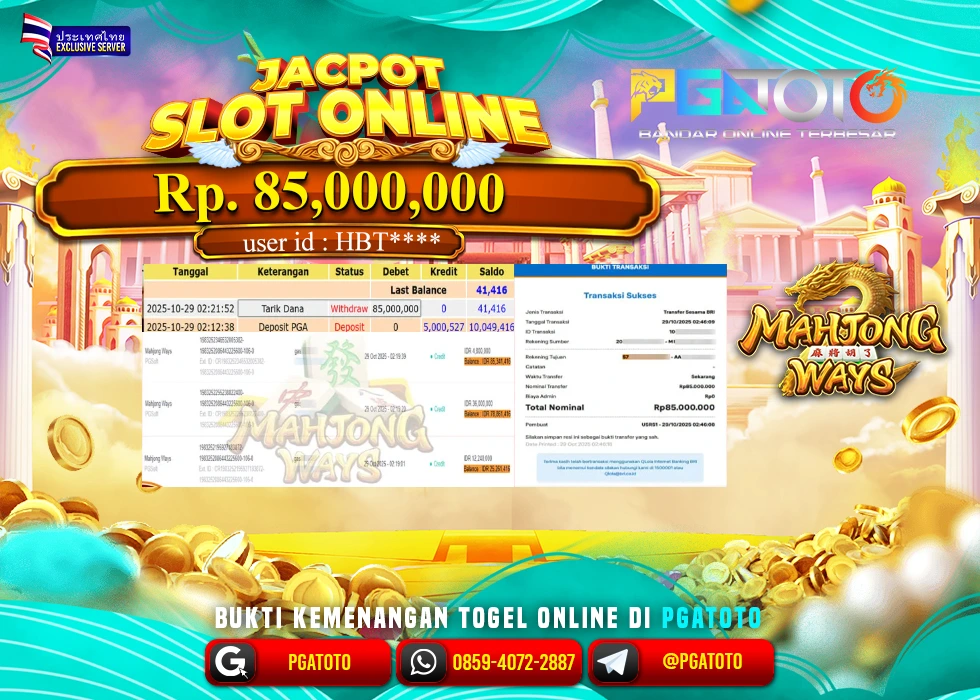 PGATOTO JACKPOT SLOT MAHJONG WAYS BOSKU Rp.85.000.000,- LUNAS