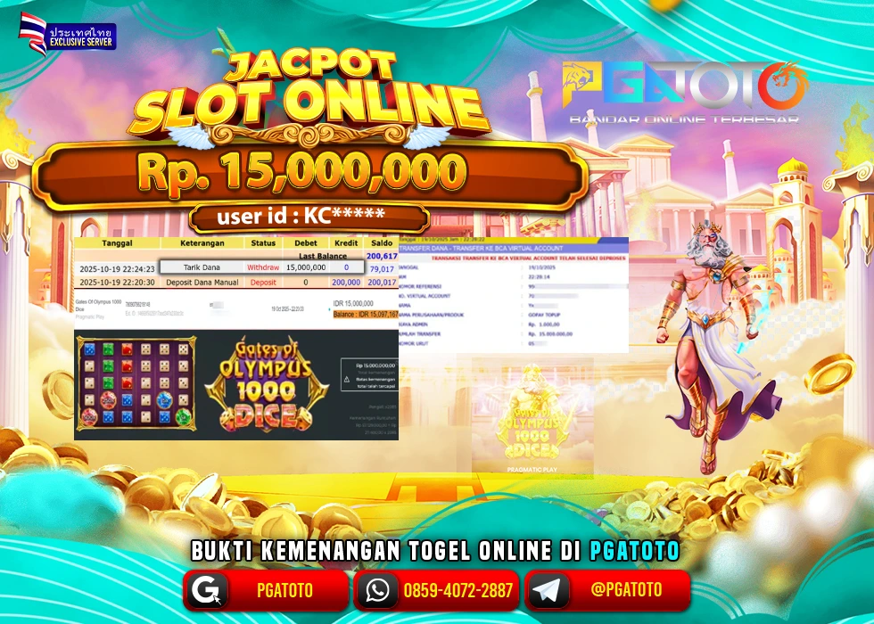 PGATOTO JACKPOT SLOT GATES OF OLYMPUS DICE 1000  BOSKU Rp.15.000.000,- LUNAS