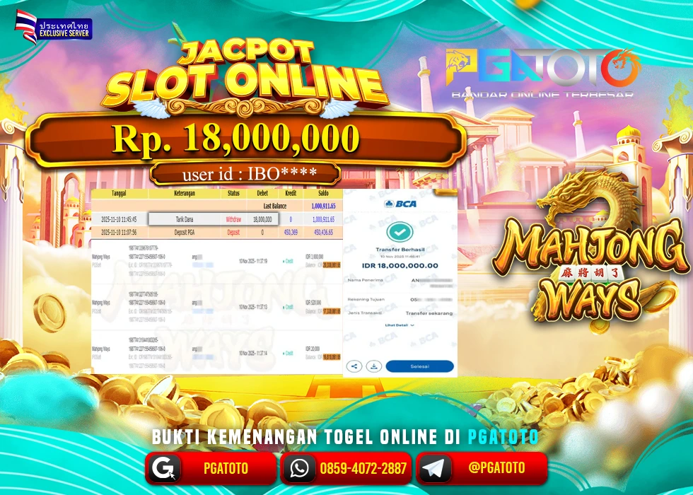 PGATOTO JACKPOT SLOT MAHJONG WAYS BOSKU Rp.18.000.000,- LUNAS