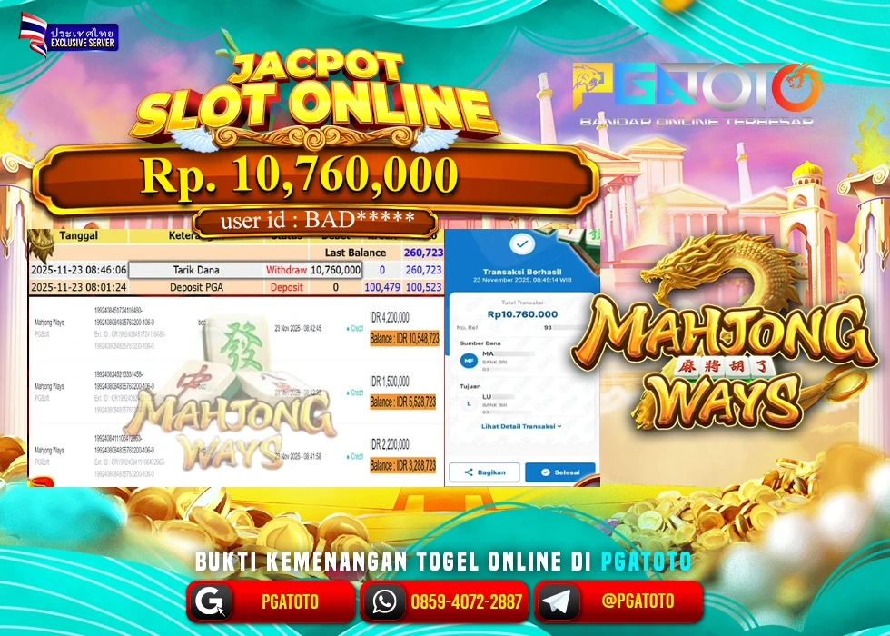 PGATOTO JACKPOT SLOT MAHJONG WAYS BOSKU Rp.10.760.000,- LUNAS