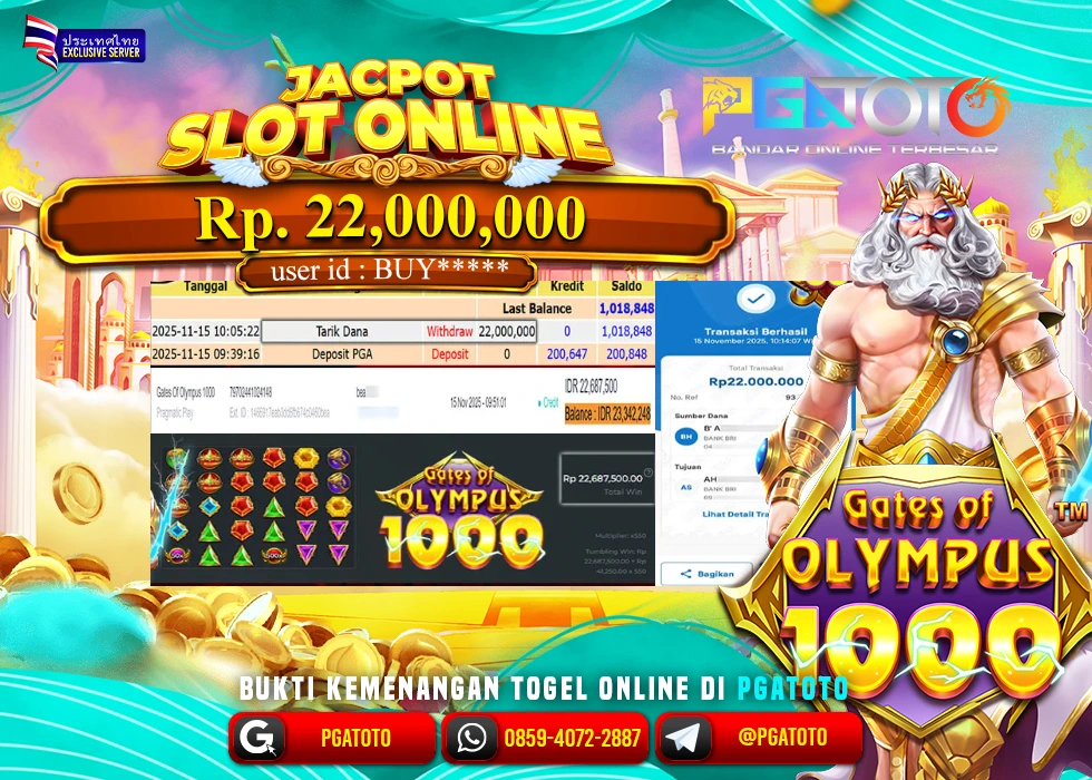 PGATOTO JACKPOT SLOT GATES OF OLYMPUS 1000 BOSKU Rp.22.000.000,- LUNAS