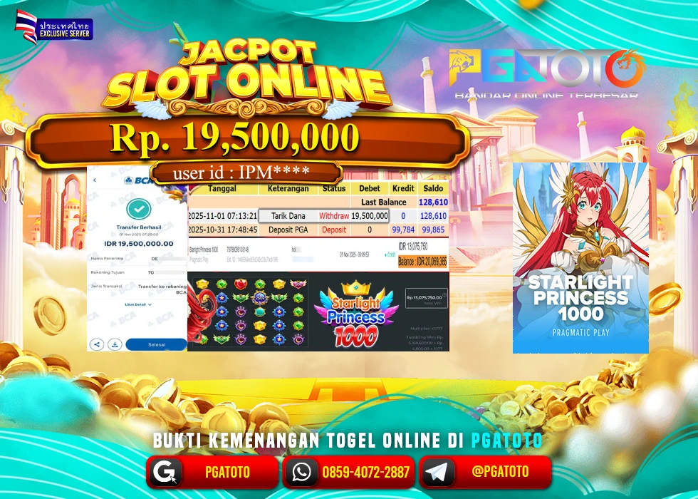 PGATOTO JACKPOT STARLIGHT PRINCESS 1000 Rp.19.500.000,- LUNAS