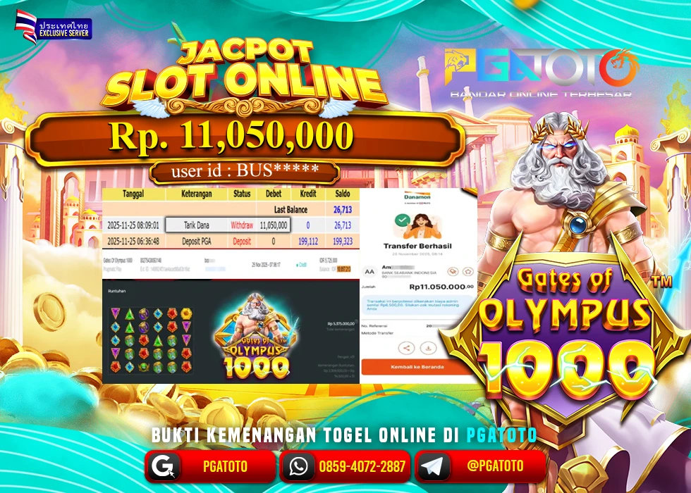 PGATOTO JACKPOT SLOT GATES OF OLYMPUS 1000 BOSKU Rp.11.050.000,- LUNAS