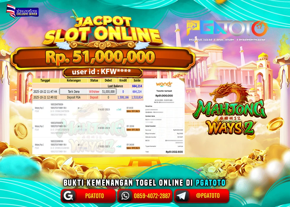 PGATOTO JACKPOT SLOT MAHJONG WAYS BOSKU Rp.51.000.000,- LUNAS