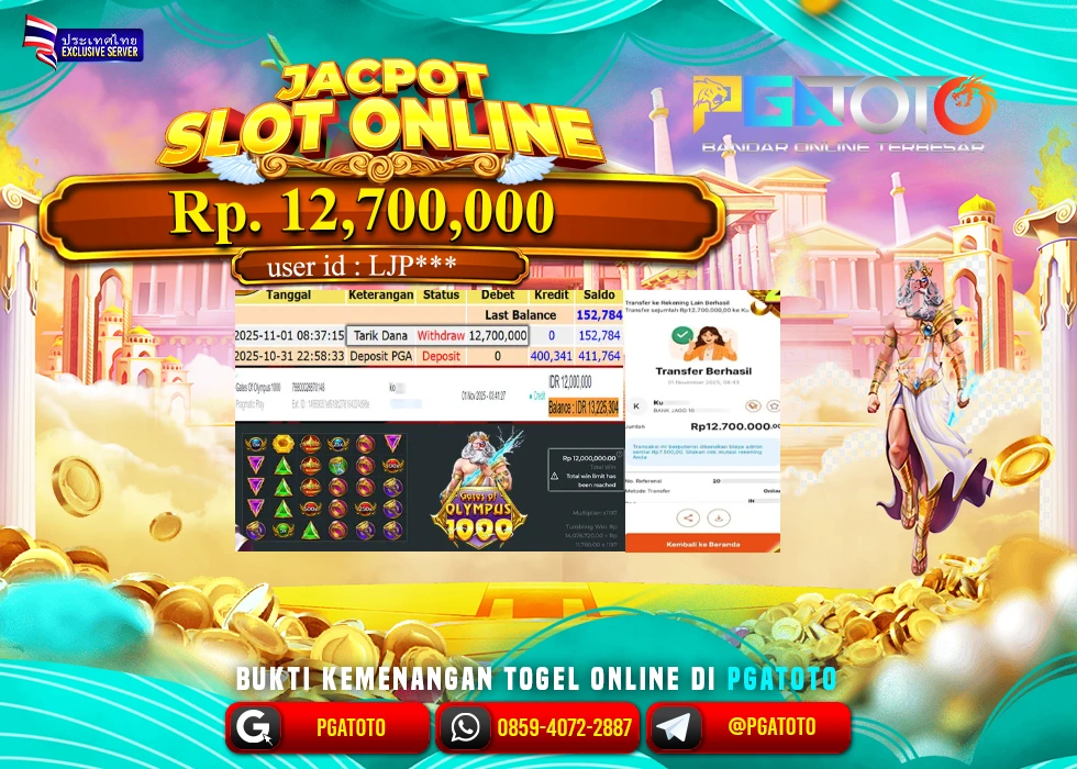PGATOTO JACKPOT SLOT GATES OF OLYMPUS 1000 BOSKU Rp.12.700.000,- LUNAS