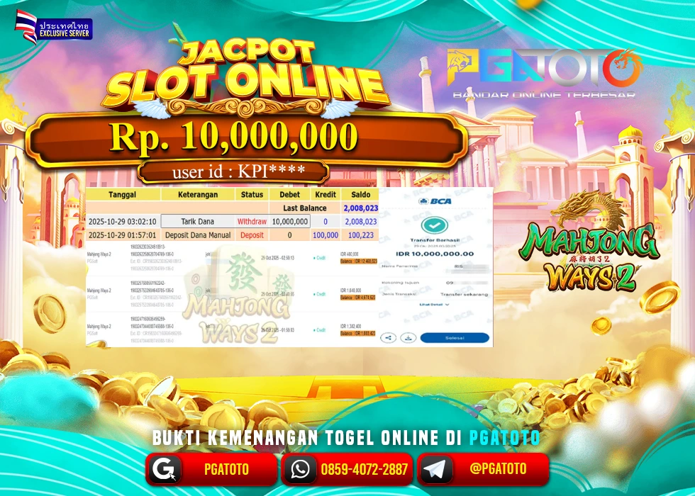 PGATOTO JACKPOT SLOT MAHJONG WAYS 2 BOSKU Rp.10.000.000,- LUNAS