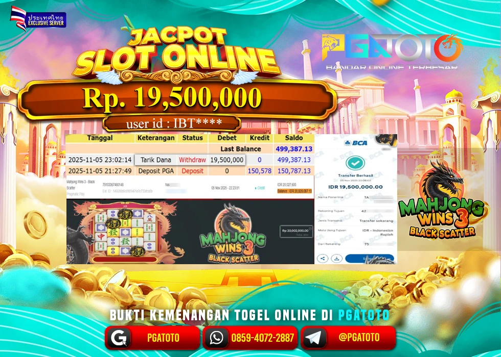 PGATOTO JACKPOT SLOT MAHJONG WINS 3 BOSKU Rp.19.500.000,- LUNAS