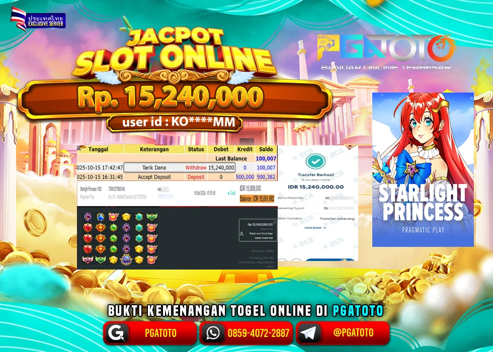PGATOTO JACKPOT STARLIGHT PRINCESS Rp.15.240.000,- LUNAS