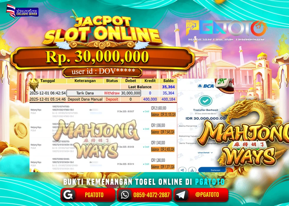 PGATOTO JACKPOT SLOT MAHJONG WAYS BOSKU Rp.30.000.000,- LUNAS