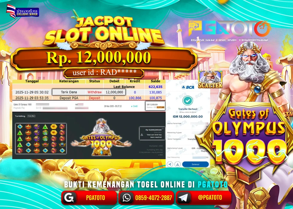 PGATOTO JACKPOT SLOT GATES OF OLYMPUS 1000 BOSKU Rp.12.000.000,- LUNAS