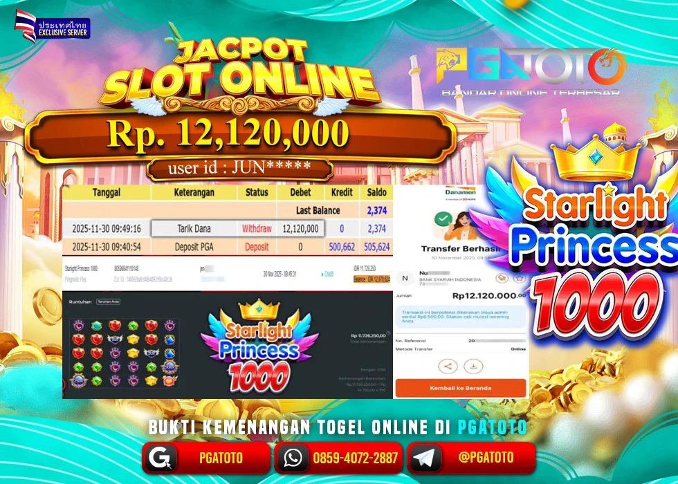 PGATOTO JACKPOT STARLIGHT PRINCESS 1000 Rp.12.120.000,- LUNAS