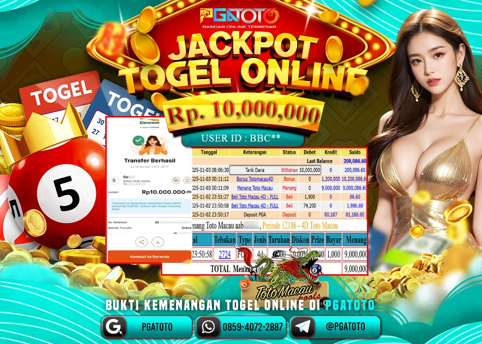 PGATOTO JACKPOT TOGEL TOTO MACAU BOSKU Rp.10.000.000,- LUNAS
