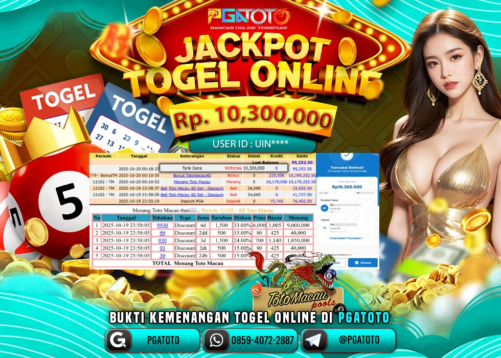 PGATOTO JACKPOT TOGEL TOTO MACAU BOSKU Rp.10.300.000,- LUNAS