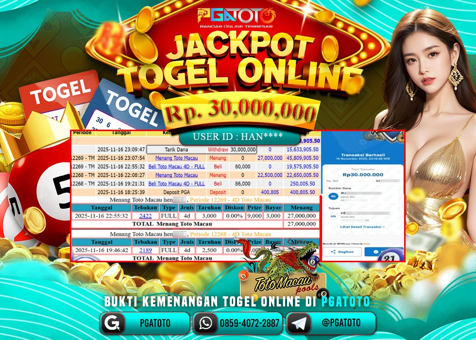 PGATOTO JACKPOT TOGEL TOTO MACAU BOSKU Rp.30.000.000,- LUNAS