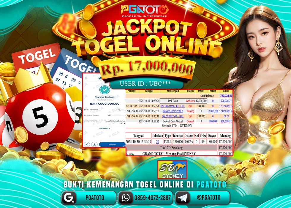 PGATOTO JACKPOT TOGEL SYDNEY BOSKU Rp.17.000.000,- LUNAS