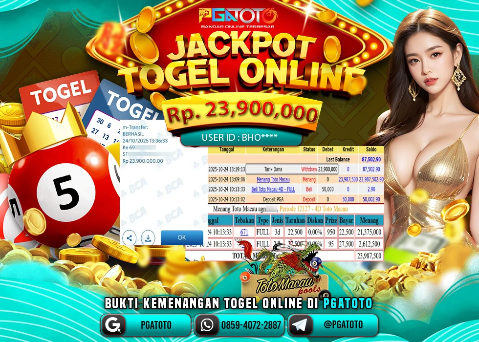 PGATOTO JACKPOT TOGEL TOTO MACAU BOSKU Rp.23.900.000,- LUNAS